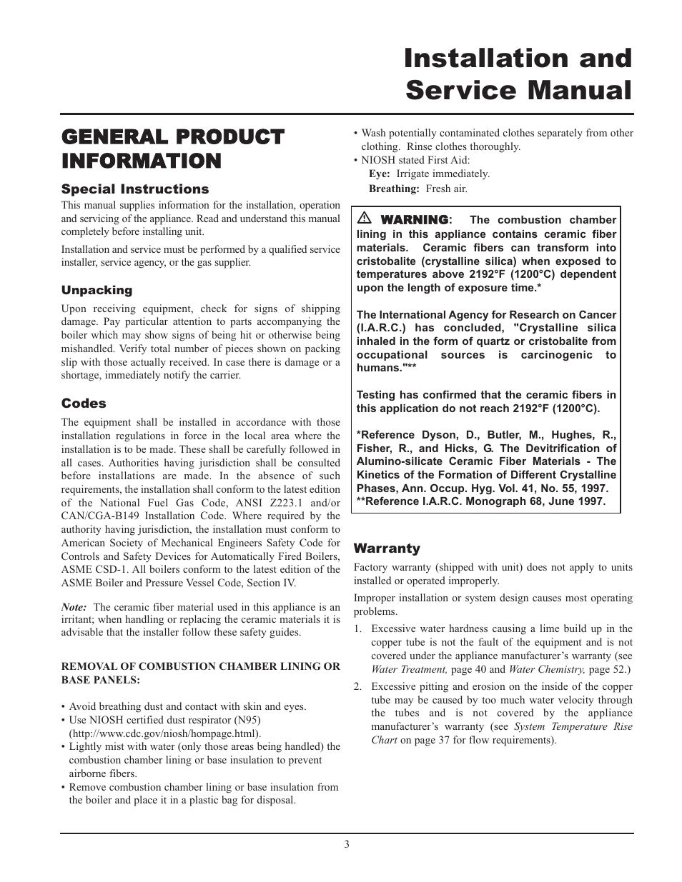 Installation and service manual, General product information | Lochinvar 399 User Manual | Page 3 / 72