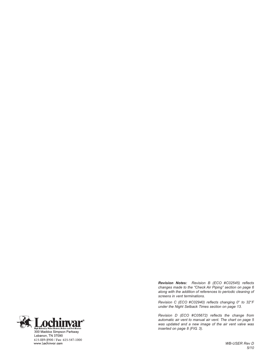 Lochinvar KNIGHT 50 User Manual | Page 20 / 20