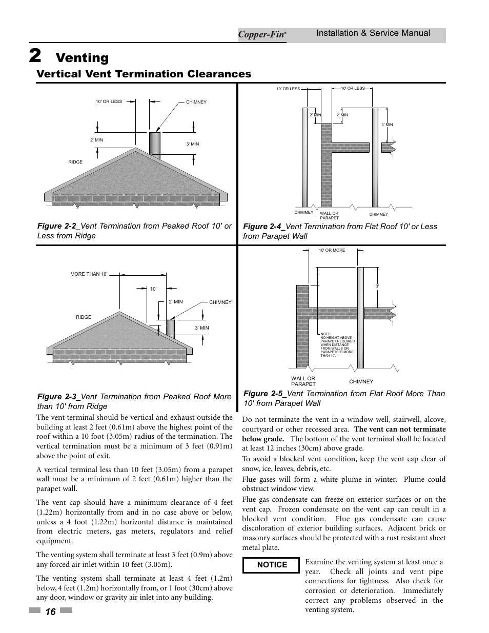 Venting, Vertical vent termination clearances, Installation & service manual | Lochinvar 000 - 500 User Manual | Page 16 / 68