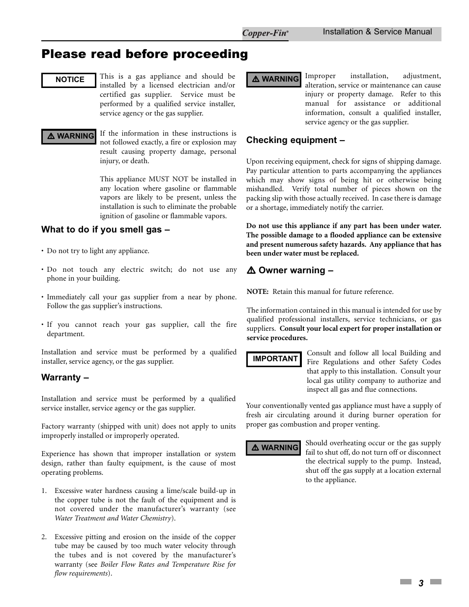 Please read before proceeding | Lochinvar 000 - 500 User Manual | Page 3 / 68