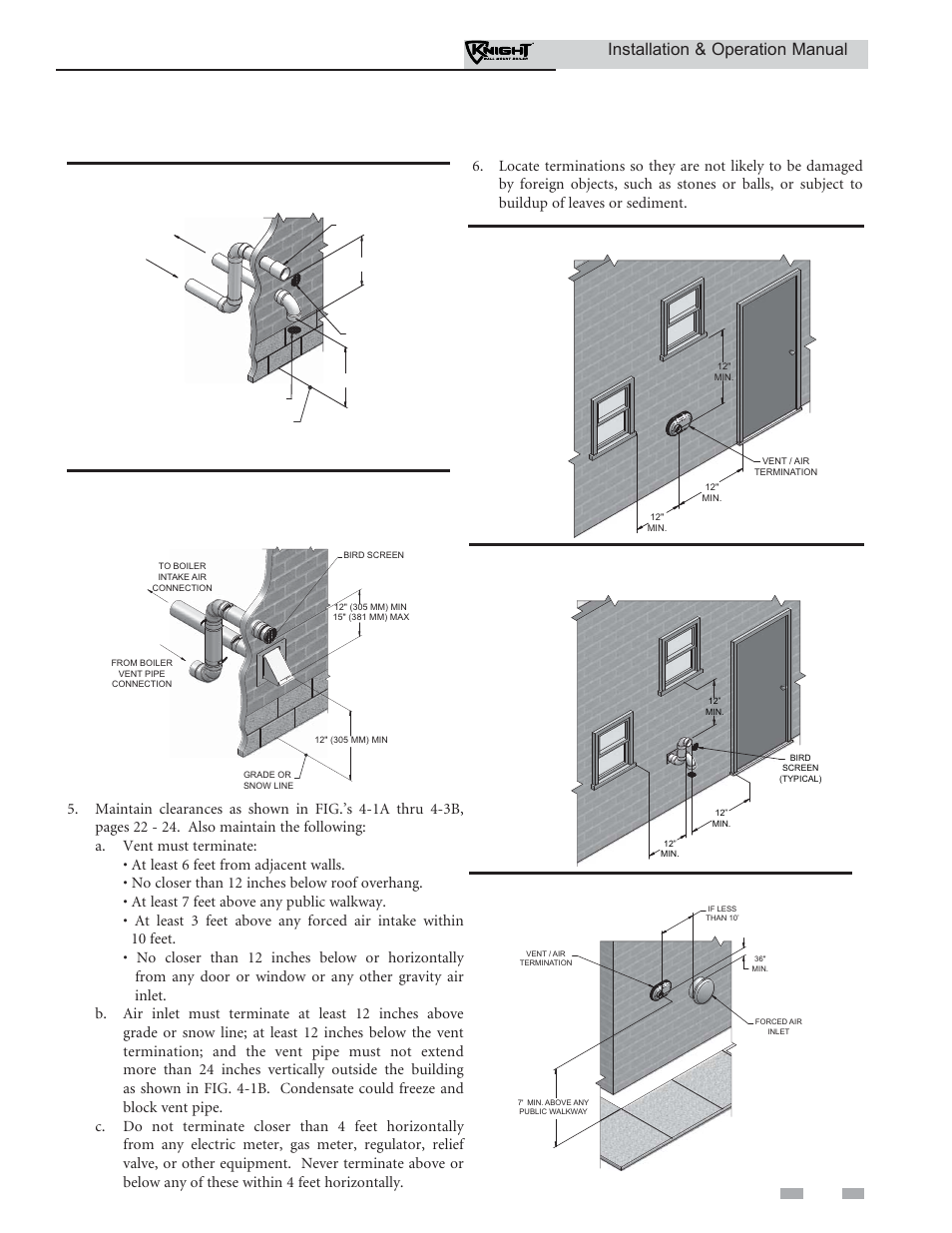 Sidewall direct venting, Vent/air termination – sidewall, Installation & operation manual | Lochinvar Wall Mount Boiler WH 55-399 User Manual | Page 23 / 80