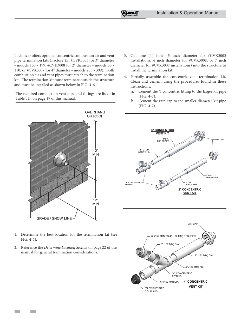 Sidewall direct venting, Sidewall termination – optional concentric vent | Lochinvar Wall Mount Boiler WH 55-399 User Manual | Page 26 / 80