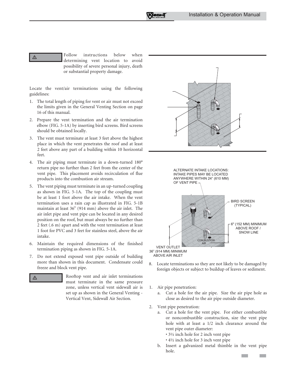 Vertical direct venting, Vent/air termination – vertical | Lochinvar Wall Mount Boiler WH 55-399 User Manual | Page 29 / 80