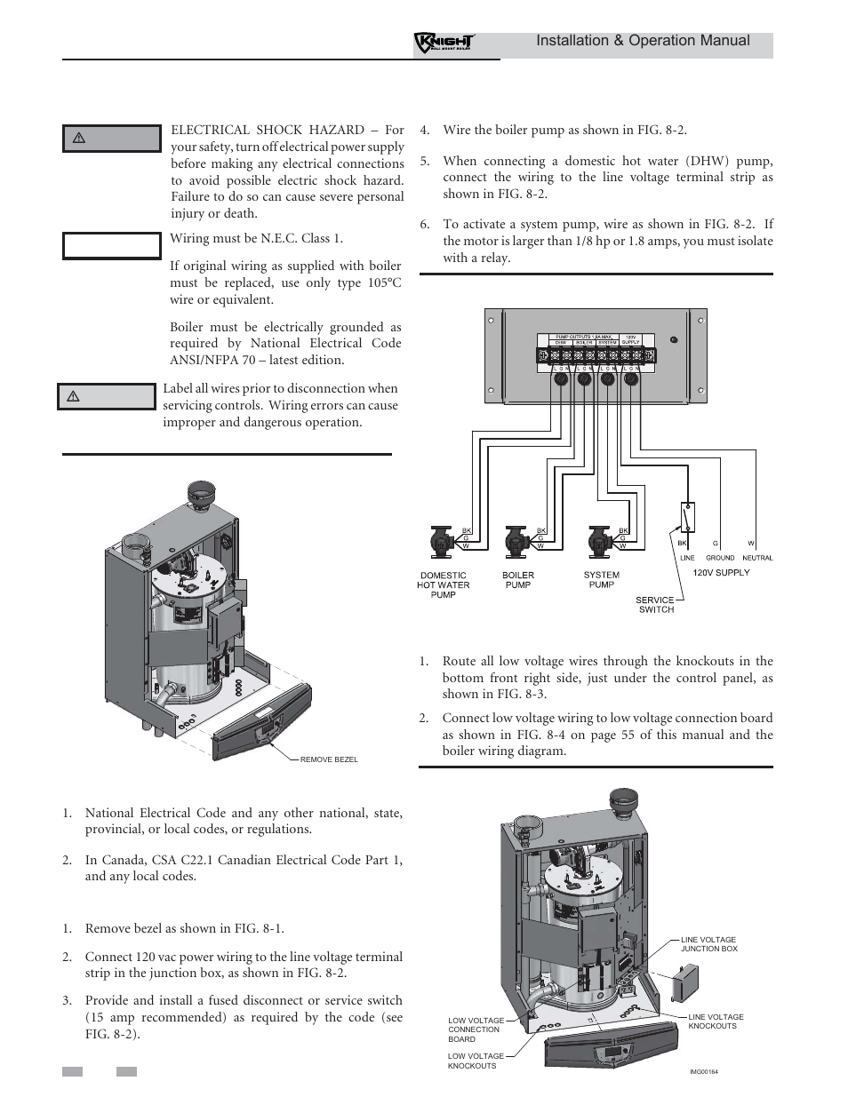 Field wiring, Installation must comply with, Low voltage connections | Line voltage connections | Lochinvar Wall Mount Boiler WH 55-399 User Manual | Page 52 / 80