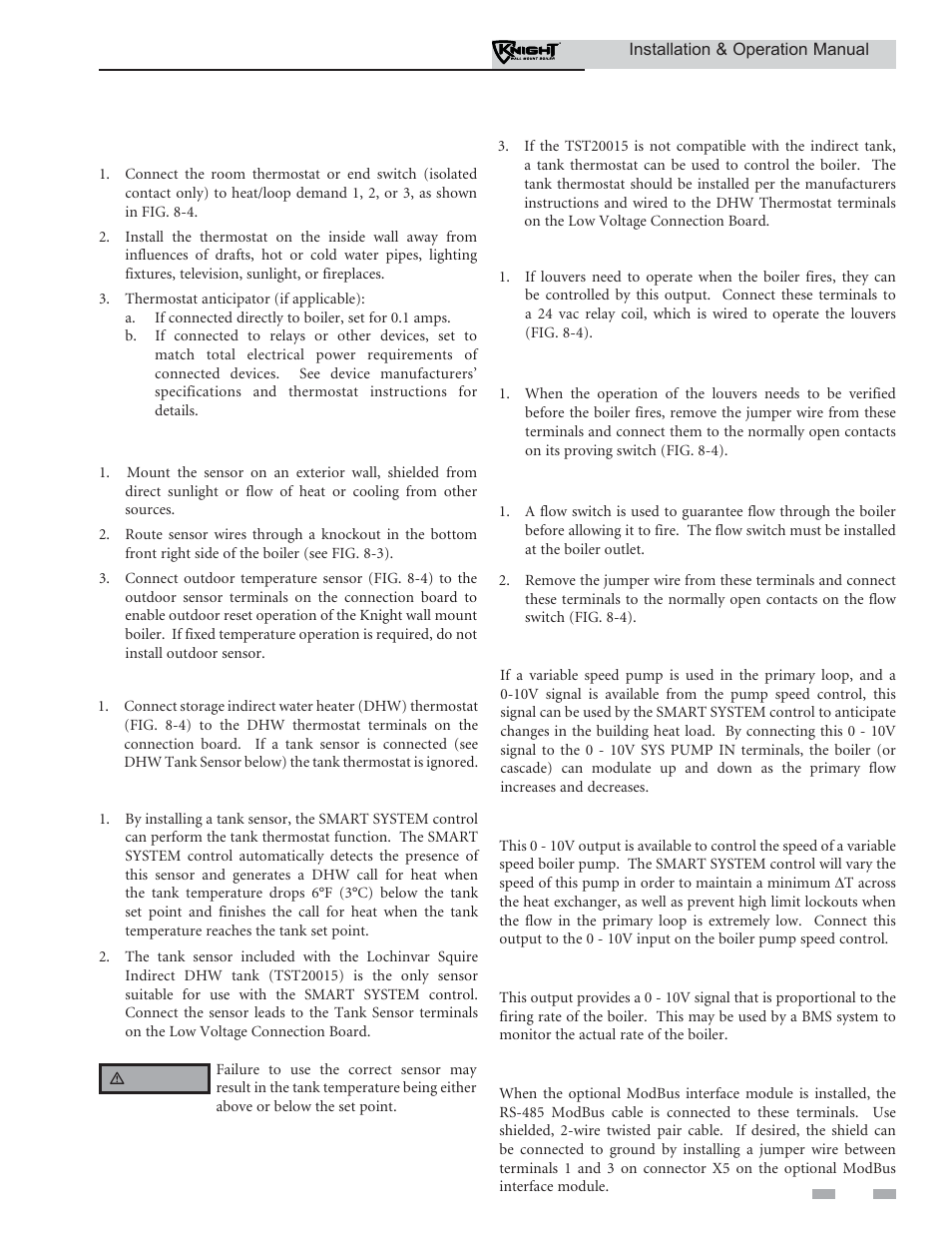 Field wiring, Thermostat, Outdoor temperature sensor | Dhw thermostat, Louver relay, Louver proving switch, Flow switch, Dhw tank sensor, Variable speed system pump, Boiler pump speed output | Lochinvar Wall Mount Boiler WH 55-399 User Manual | Page 53 / 80