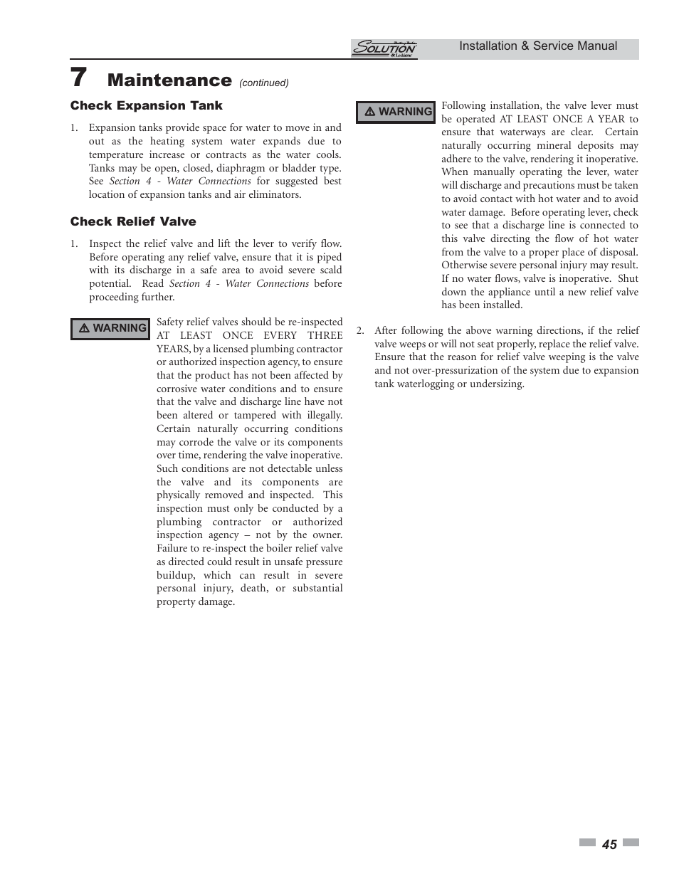Maintenance | Lochinvar 45 User Manual | Page 45 / 52