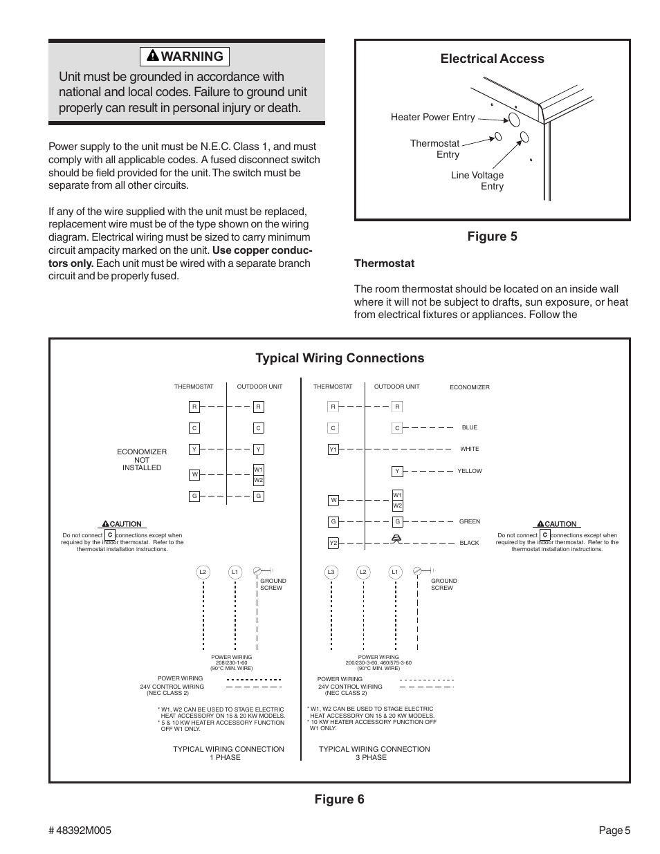 Figure 5 electrical access, Figure 6 typical wiring connections | Lennox International Inc. Electric Cooling Package Unit (2/4)SA13 User Manual | Page 5 / 10