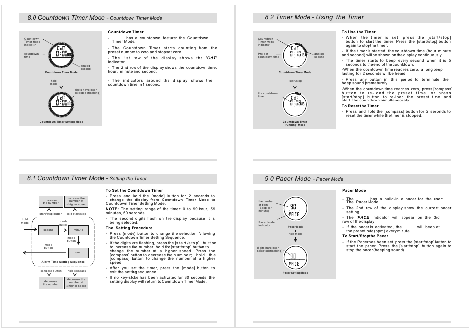 1 countdown timer mode, 0 countdown timer mode, 2 timer mode - using the timer 9.0 pacer mode | La Crosse Technology XG-20 User Manual | Page 13 / 36