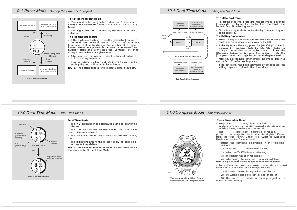 1 pacer mode, 0 dual time mode, 1 dual time mode | 0 compass mode | La Crosse Technology XG-20 User Manual | Page 20 / 36