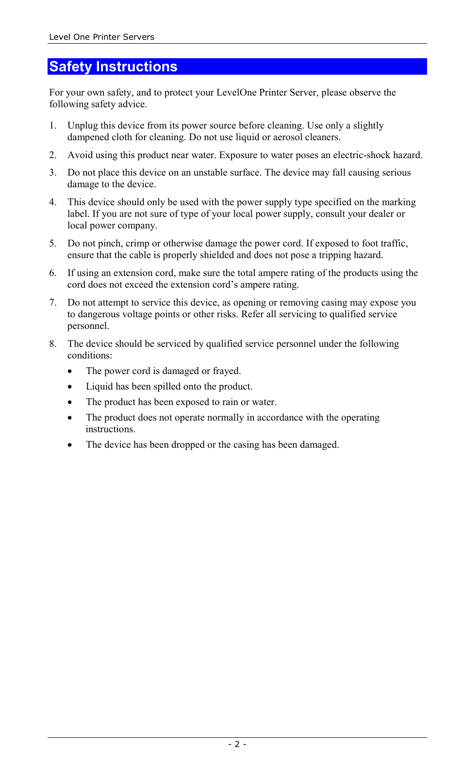 Safety instructions | LevelOne FPS-2013TXU User Manual | Page 5 / 101