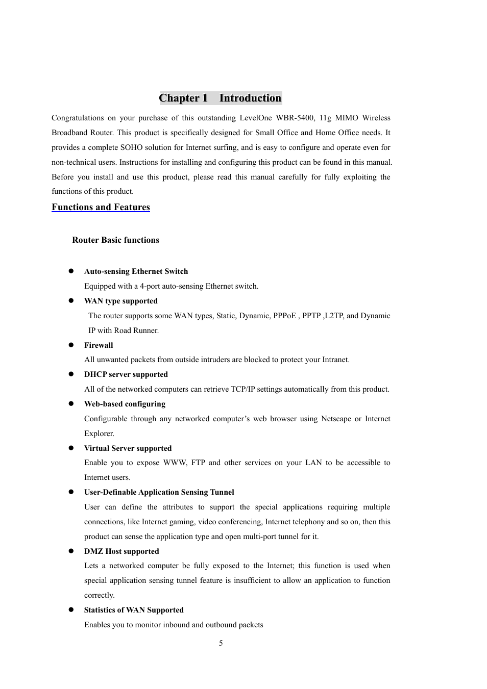LevelOne WBR-5400 User Manual | Page 5 / 82