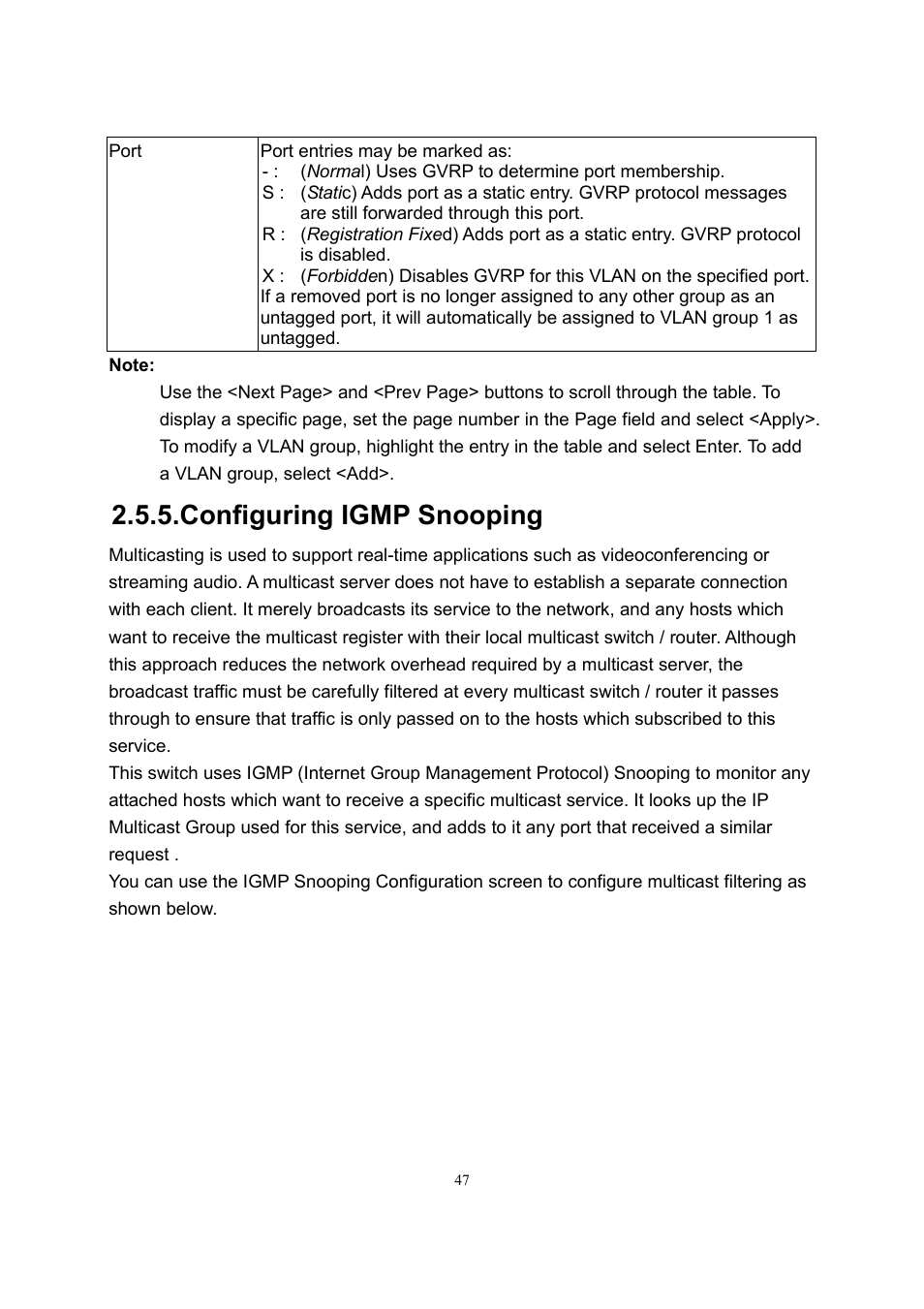 Configuring igmp snooping | LevelOne GSW-2600TXM User Manual | Page 47 / 200