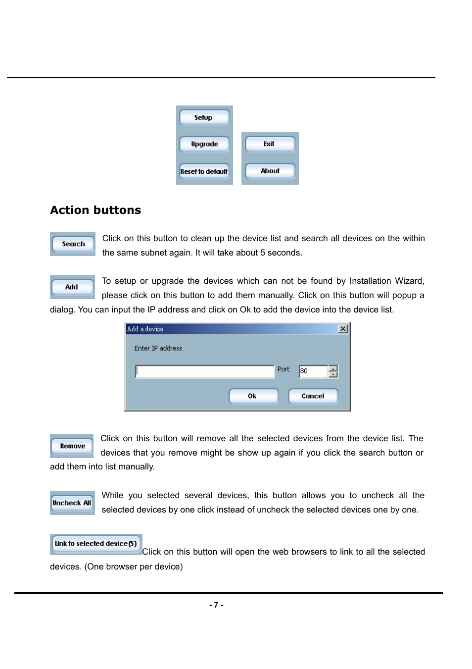Action buttons | LevelOne FCS-1030 User Manual | Page 15 / 73