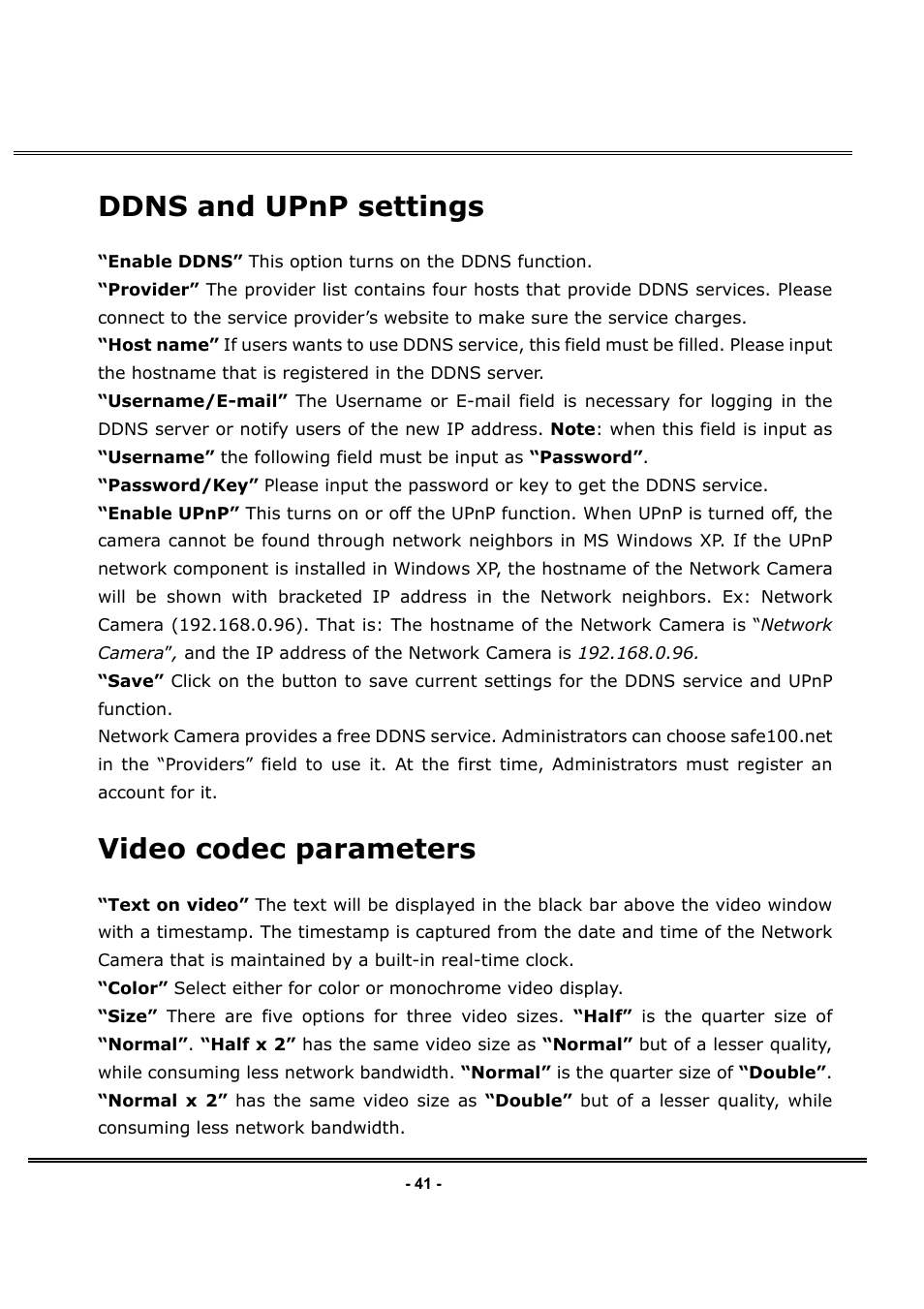 Ddns and upnp settings, Video codec parameters | LevelOne FCS-1030 User Manual | Page 49 / 73