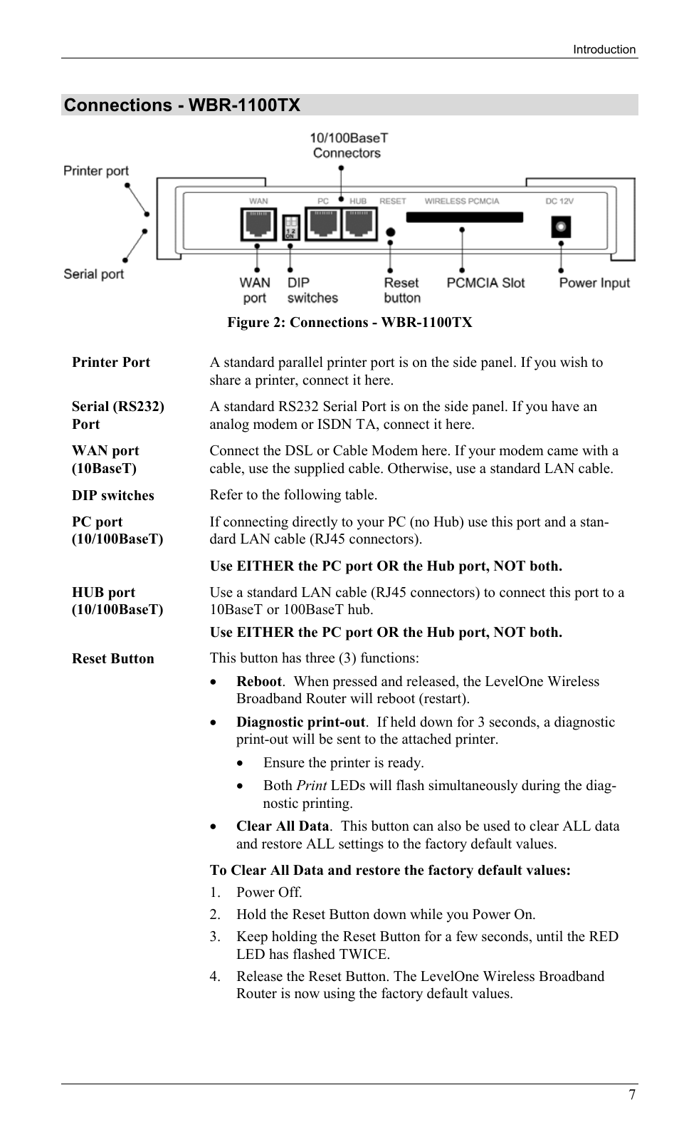 Connections - wbr-1100tx | LevelOne WBR-1400TX User Manual | Page 10 / 109