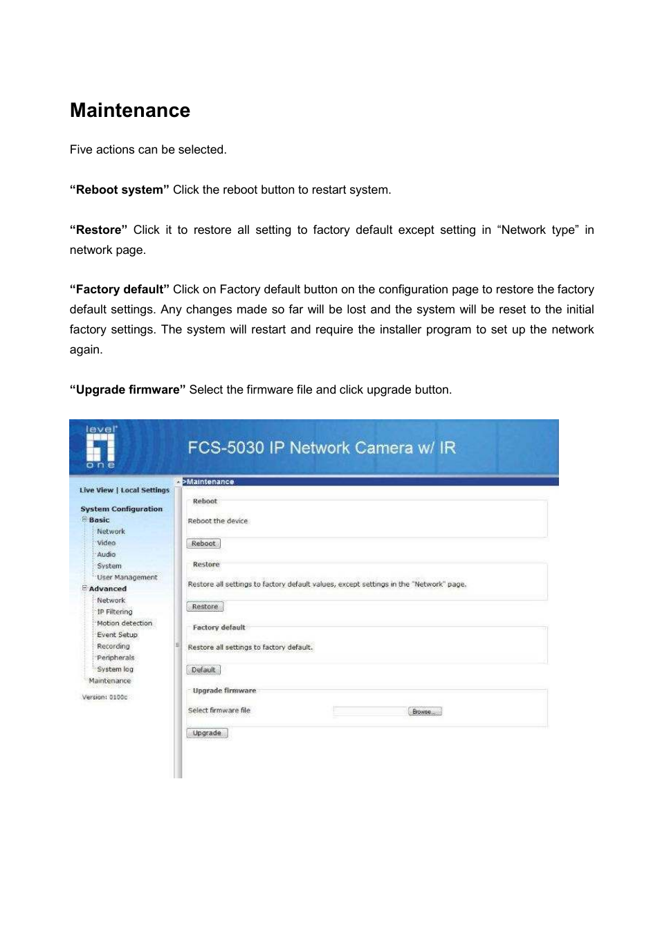 Maintenance | LevelOne FCS-5030 User Manual | Page 70 / 114