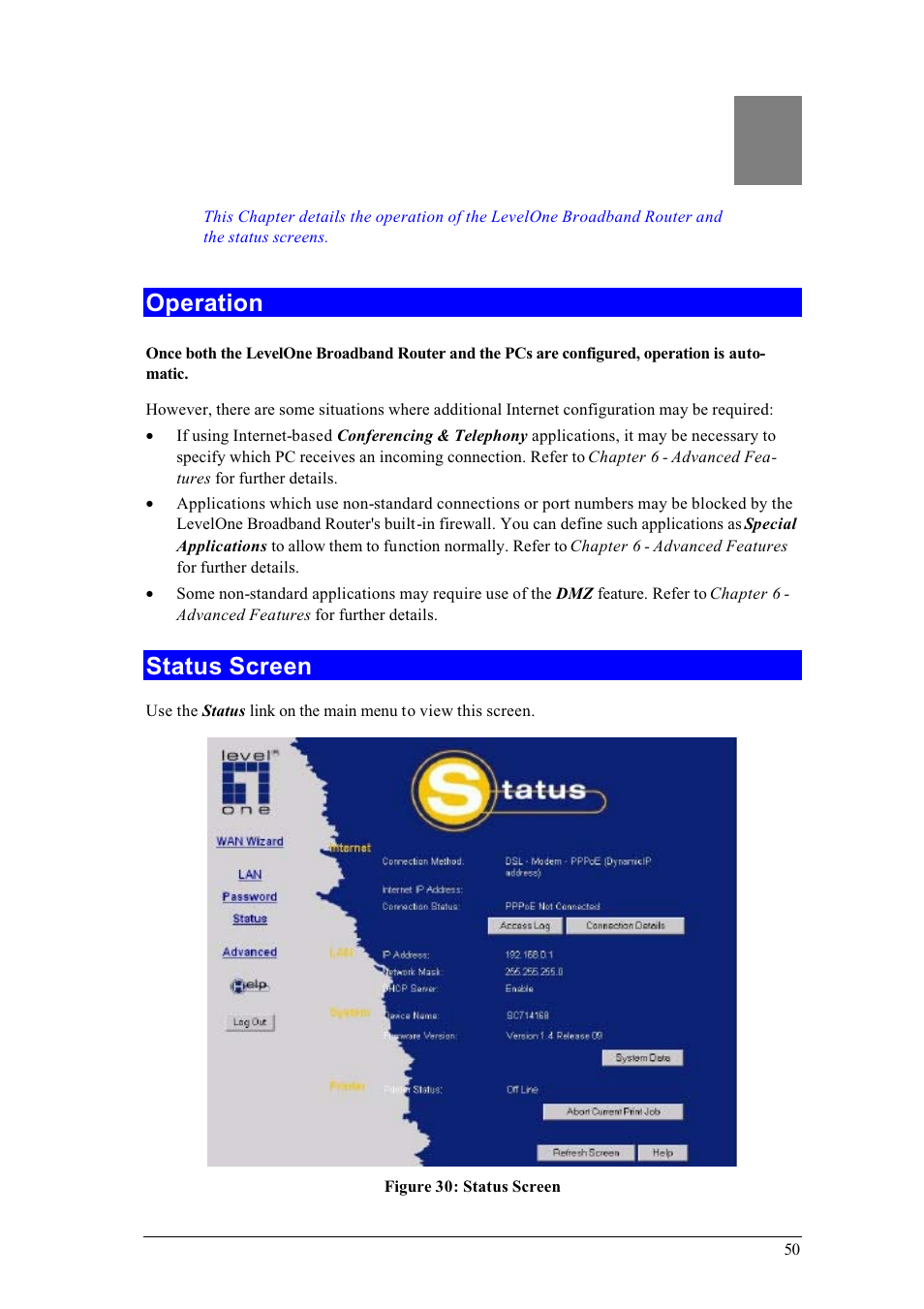 Operation and status | LevelOne FBR-1400TX User Manual | Page 54 / 93
