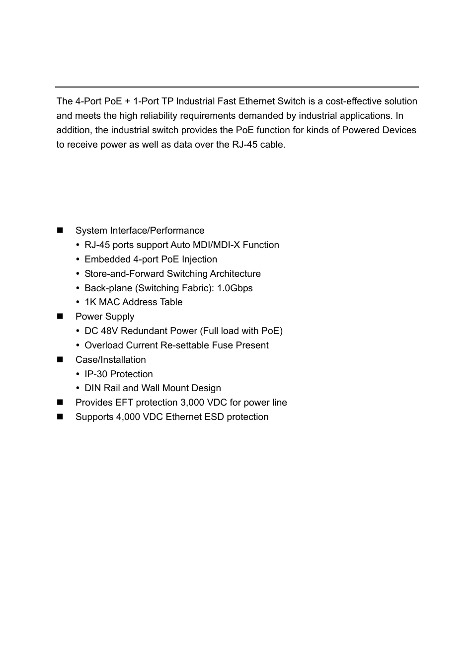 Introduction, Features, Eatures | LevelOne Industrial PoE IFE-0500 User Manual | Page 4 / 21
