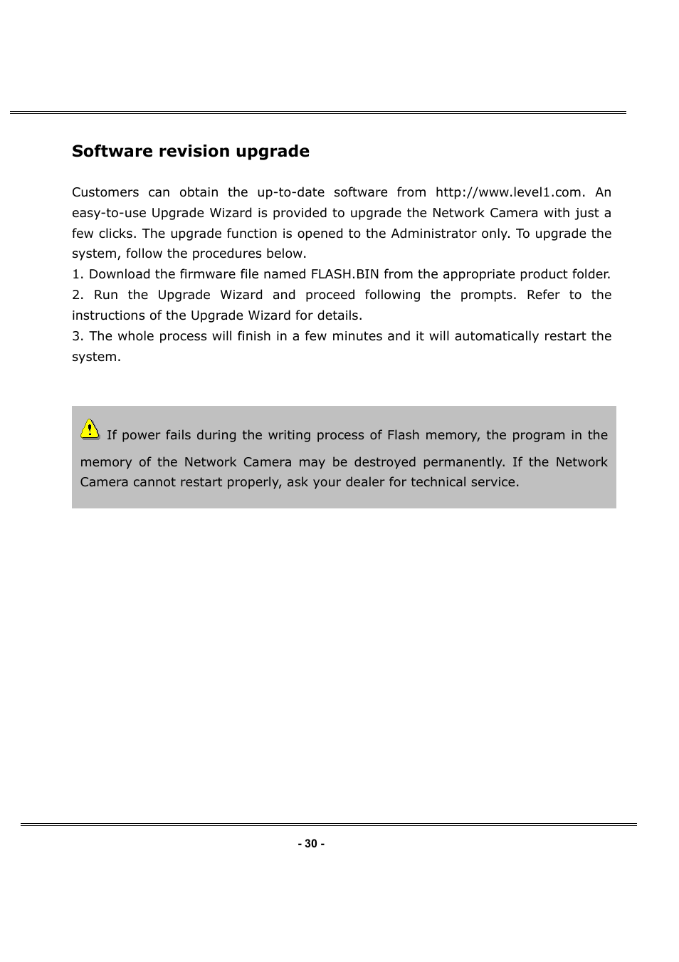 Software revision upgrade | LevelOne FCS-1050 User Manual | Page 30 / 60
