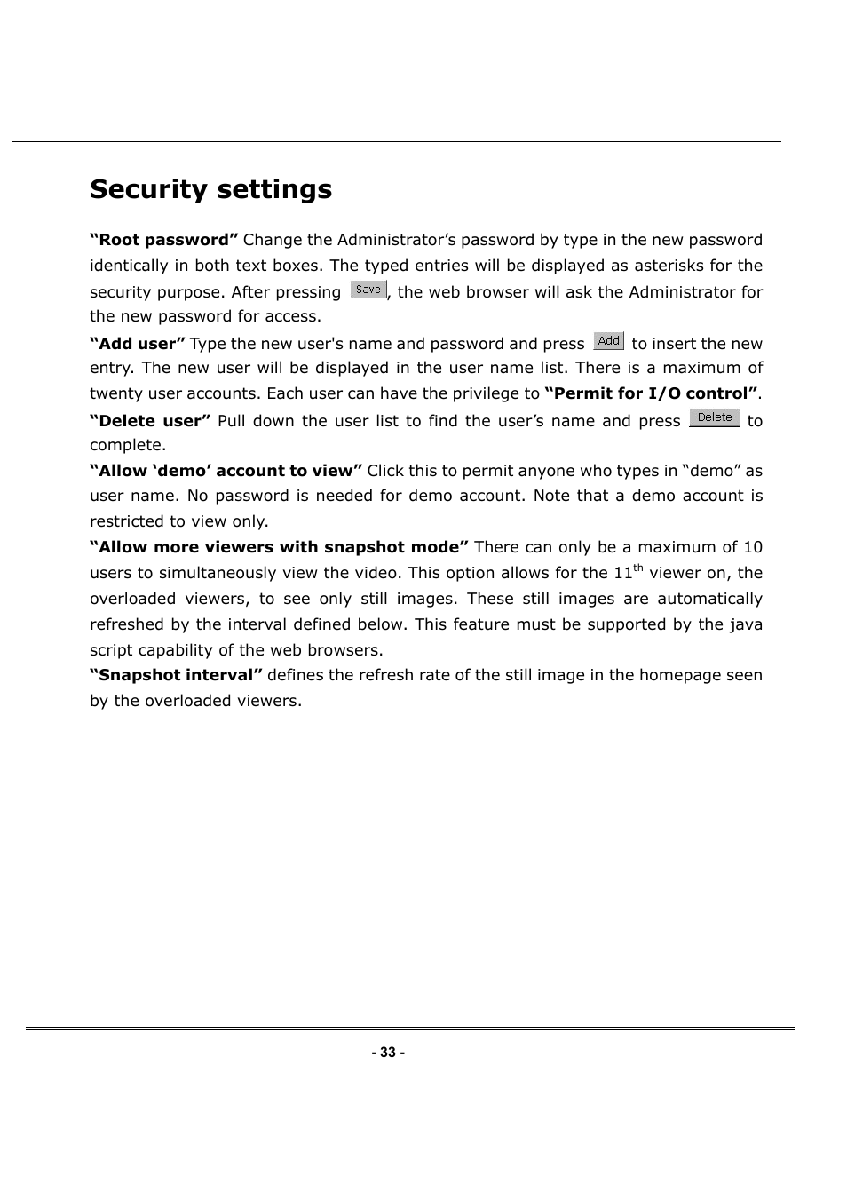 Security settings | LevelOne FCS-1050 User Manual | Page 33 / 60