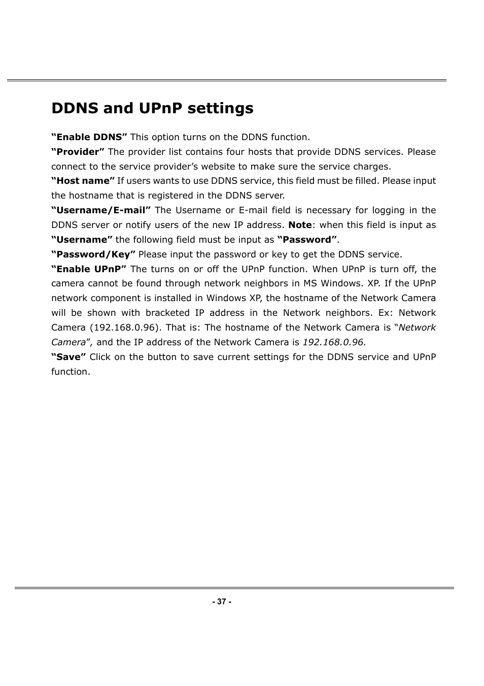 Ddns and upnp settings | LevelOne FCS-1050 User Manual | Page 37 / 60
