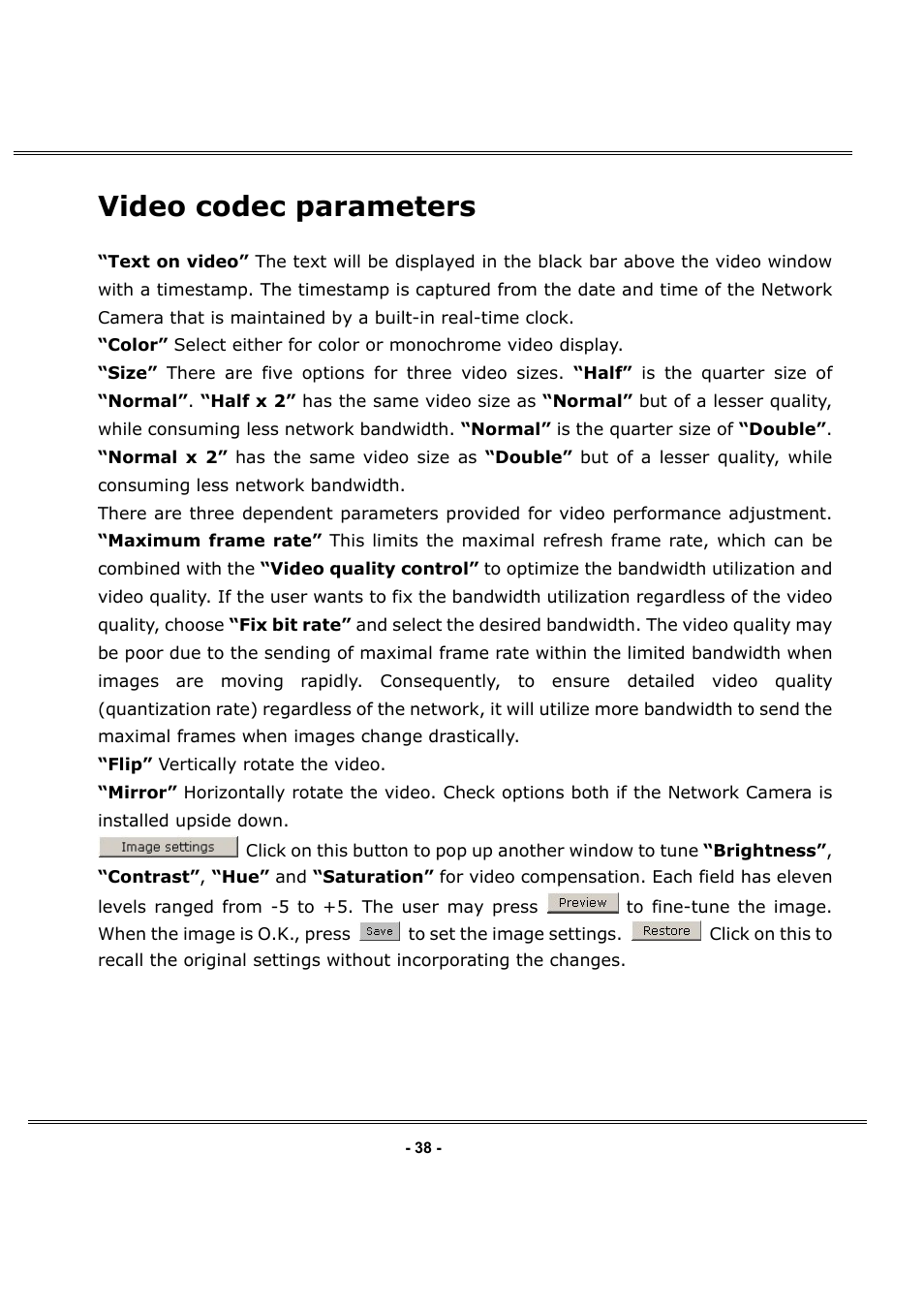 Video codec parameters | LevelOne FCS-1050 User Manual | Page 38 / 60