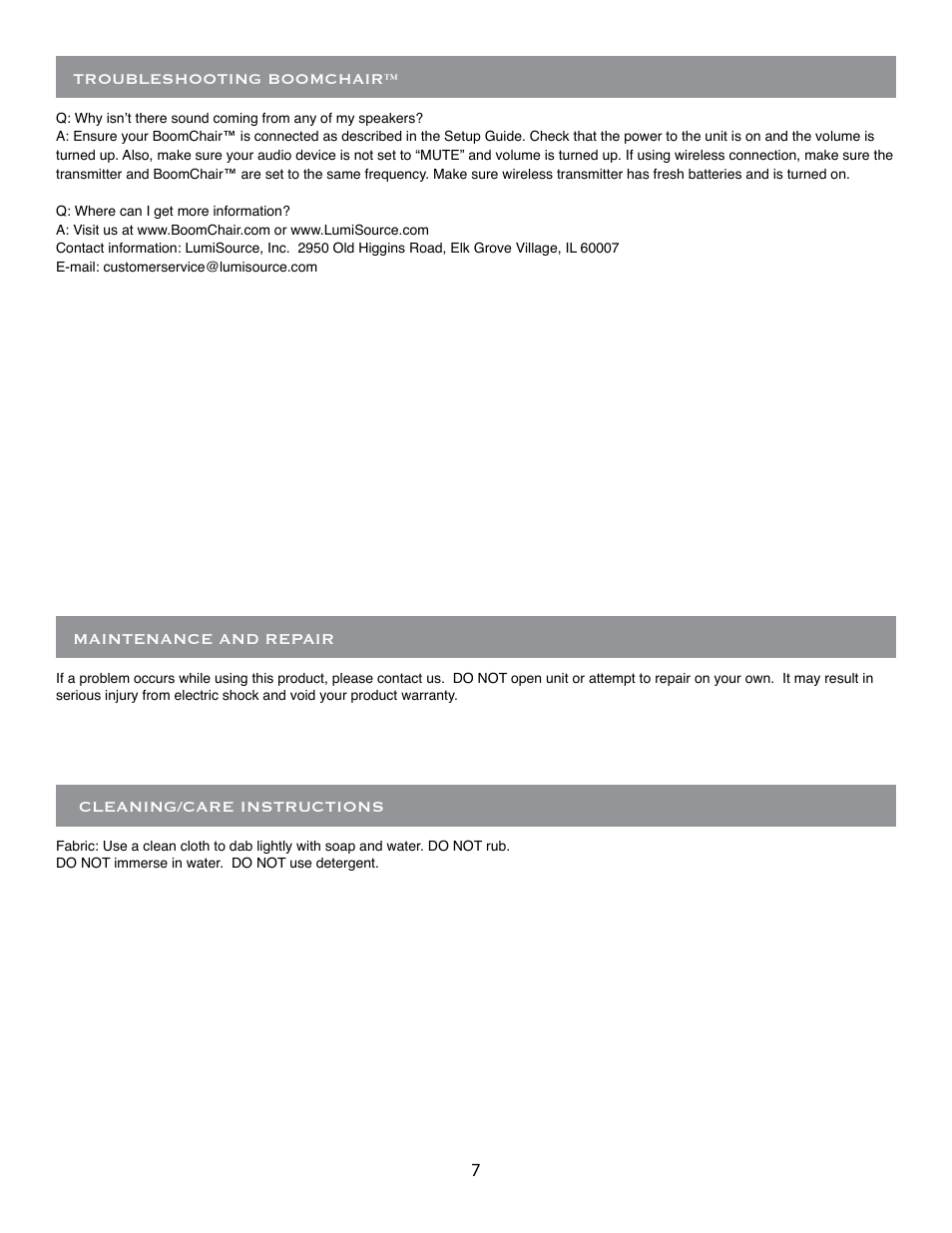 LumiSource BoomChair FX2 User Manual | Page 7 / 8