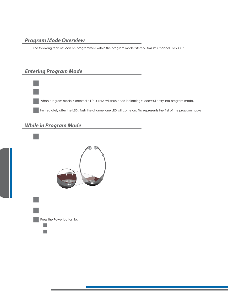 Lr-42/44 programming instructions, Program mode overview, Entering program mode | While in program mode | Listen Technologies Stationary LA-350 User Manual | Page 108 / 148