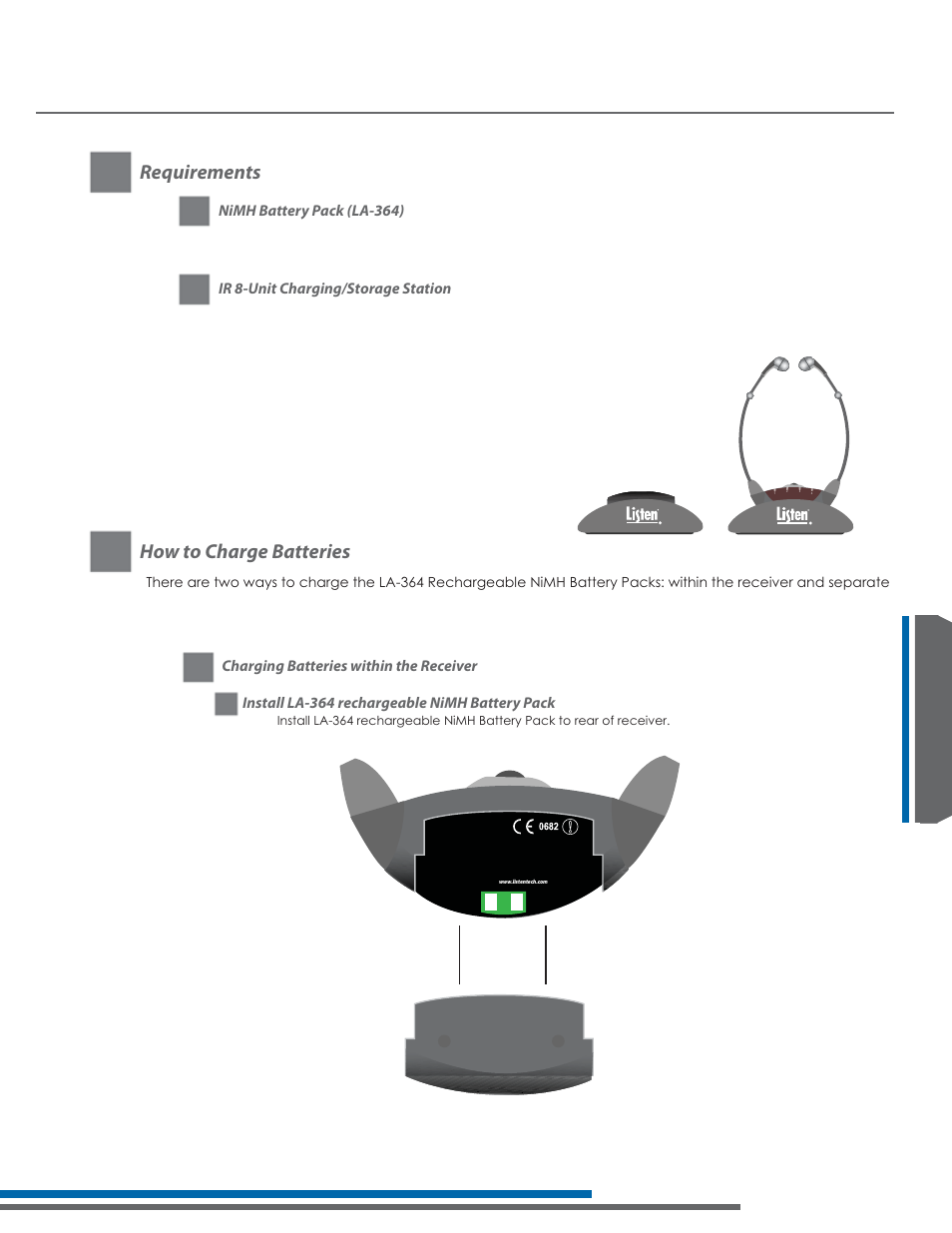 Lr-42/44 battery charging information, Requirements, How to charge batteries | Listen Technologies Stationary LA-350 User Manual | Page 117 / 148