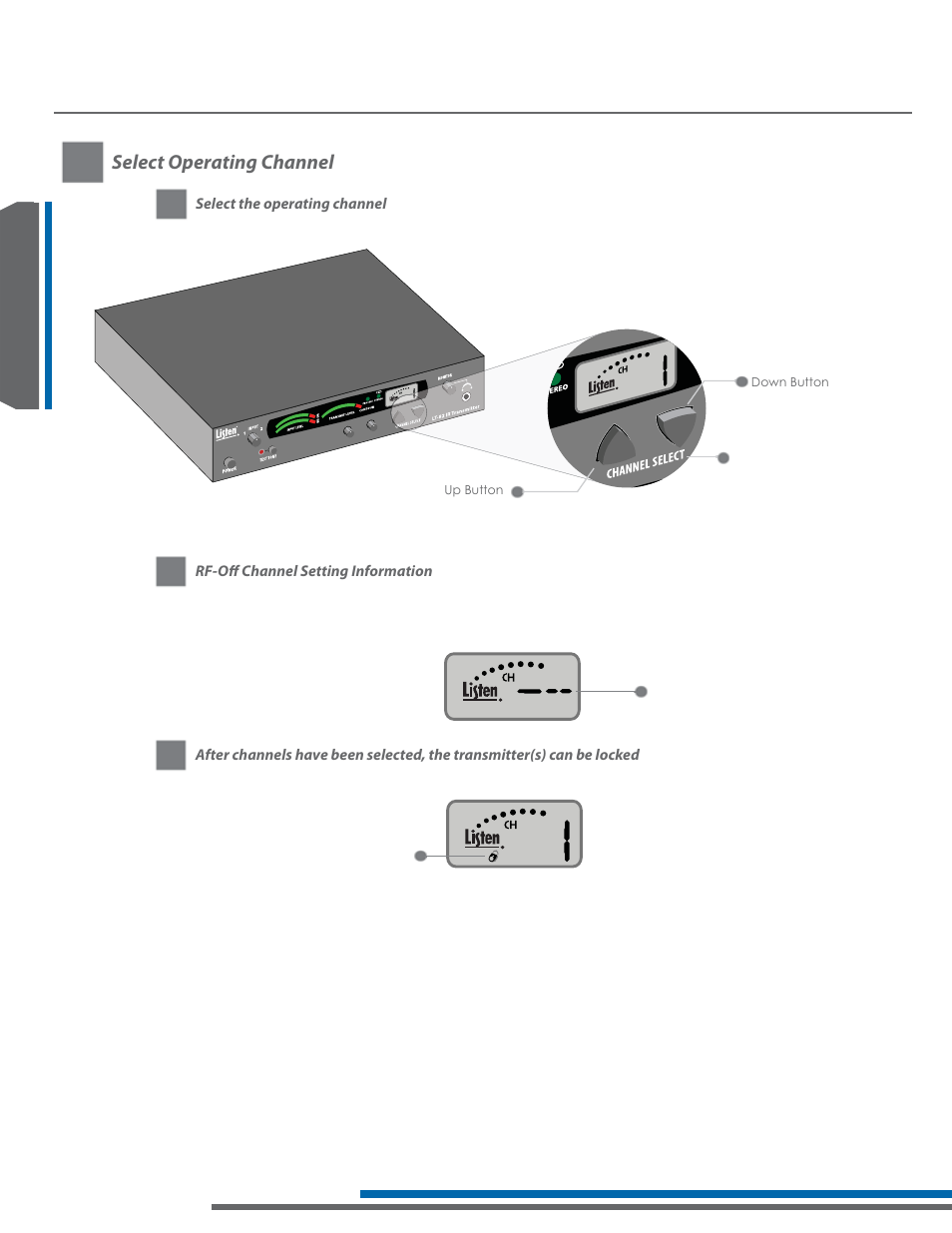 Lt-82 setup and operating instructions, Select operating channel | Listen Technologies Stationary LA-350 User Manual | Page 46 / 148