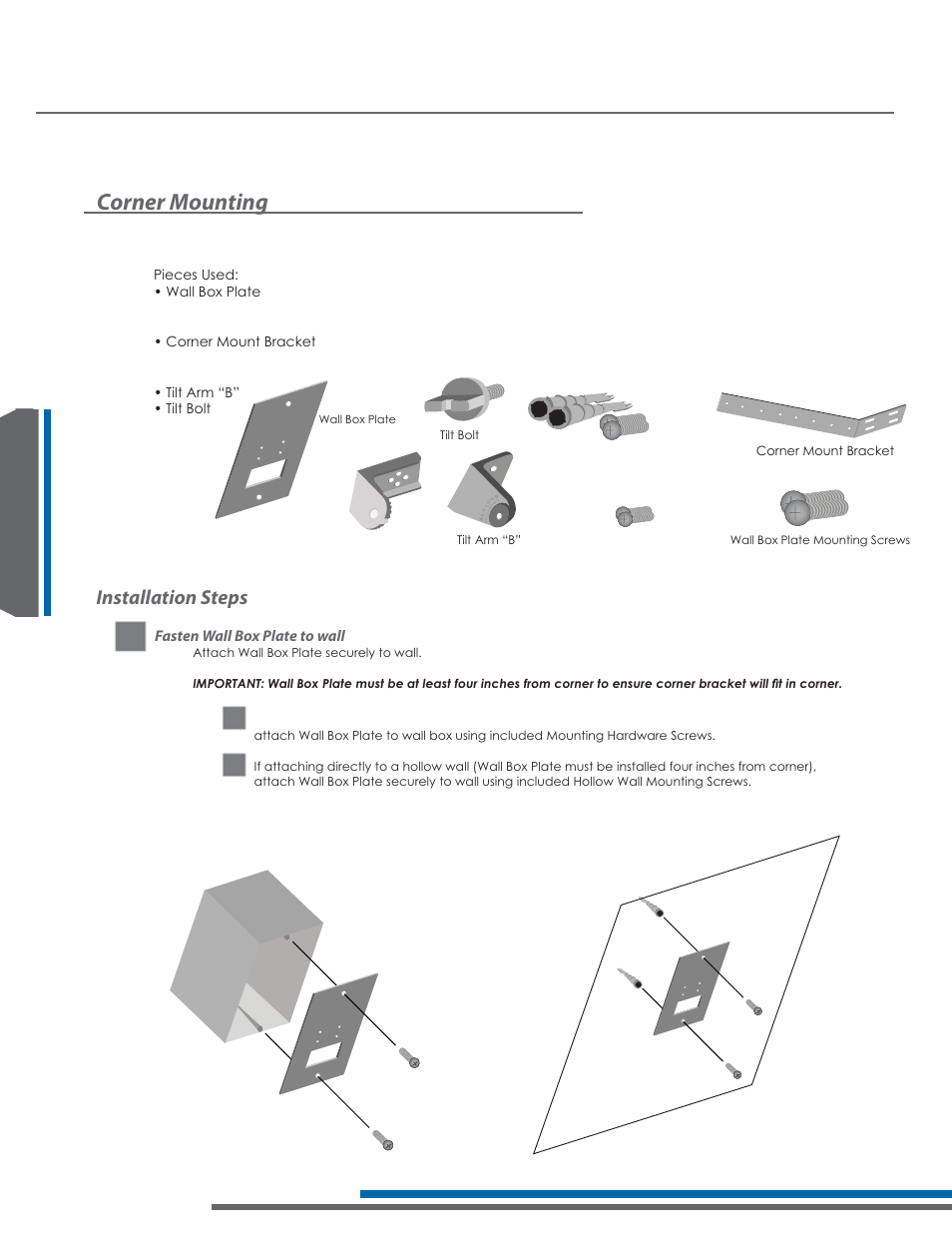 La-140 – mounting your radiator, Corner mounting, Installation steps | Listen Technologies Stationary LA-350 User Manual | Page 70 / 148