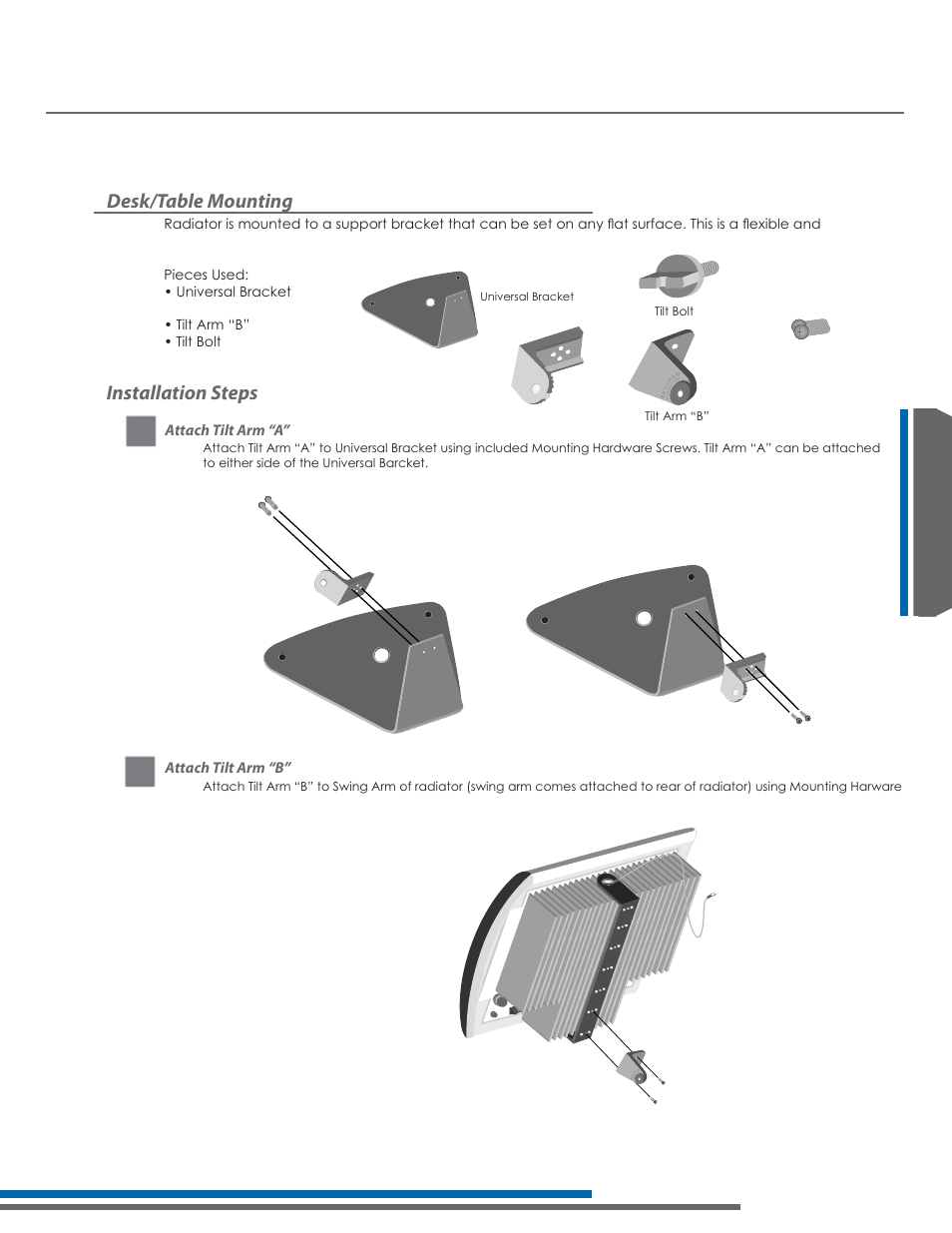 La-140 – mounting your radiator, Desk/table mounting, Installation steps | Listen Technologies Stationary LA-350 User Manual | Page 77 / 148