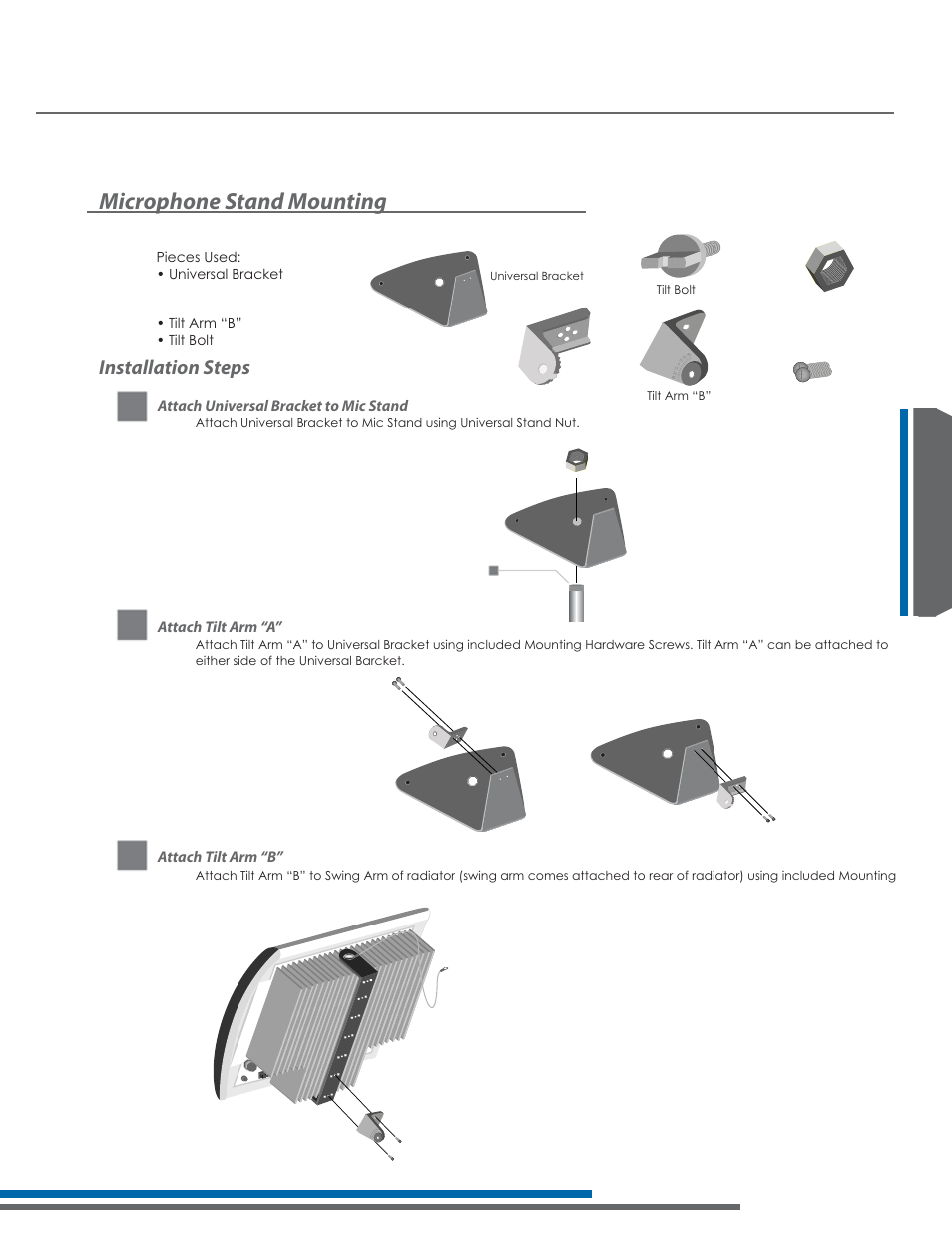 La-140 – mounting your radiator, Microphone stand mounting, Installation steps | Listen Technologies Stationary LA-350 User Manual | Page 79 / 148