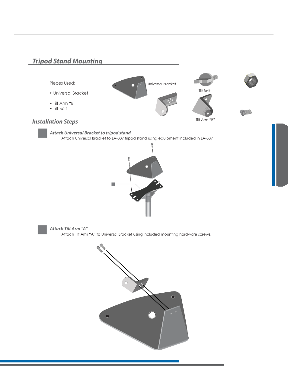 La-140 – mounting your radiator, Tripod stand mounting, Installation steps | Listen Technologies Stationary LA-350 User Manual | Page 81 / 148