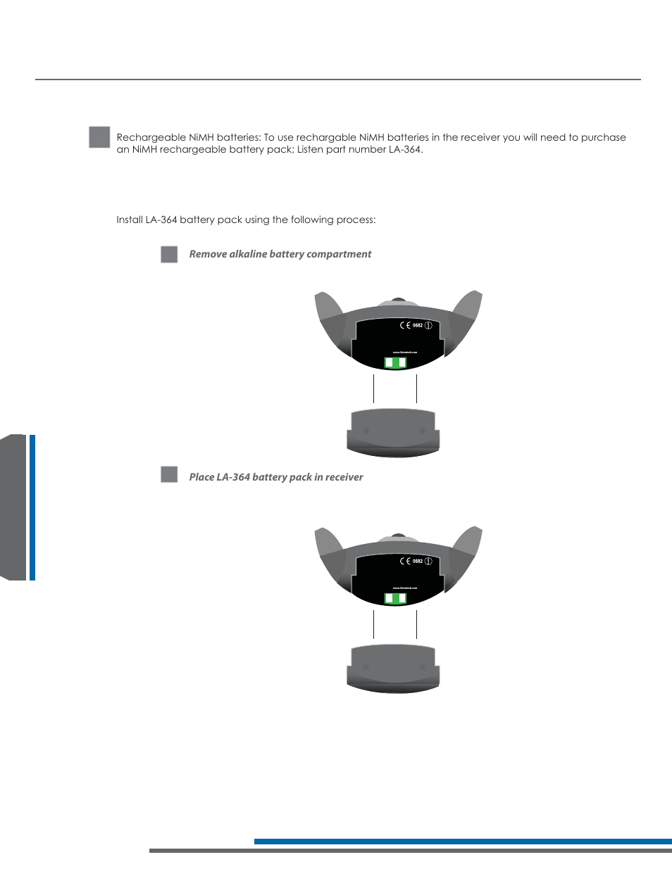 Lr-42/44 setup instructions, Remove alkaline battery compartment, Place la-364 battery pack in receiver | Listen Technologies Stationary LA-350 User Manual | Page 98 / 148