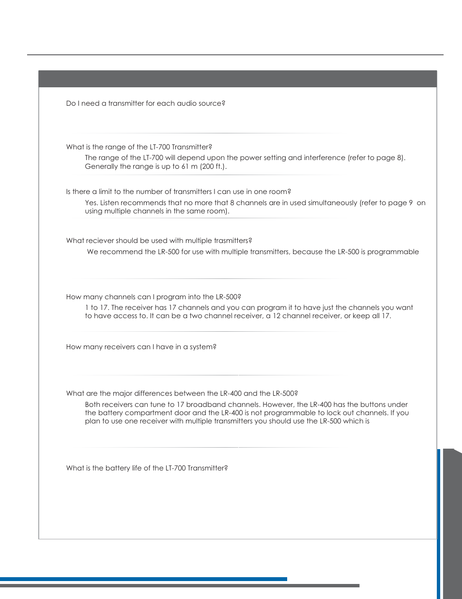 Frequently asked questions | Listen Technologies 863.050 User Manual | Page 71 / 76