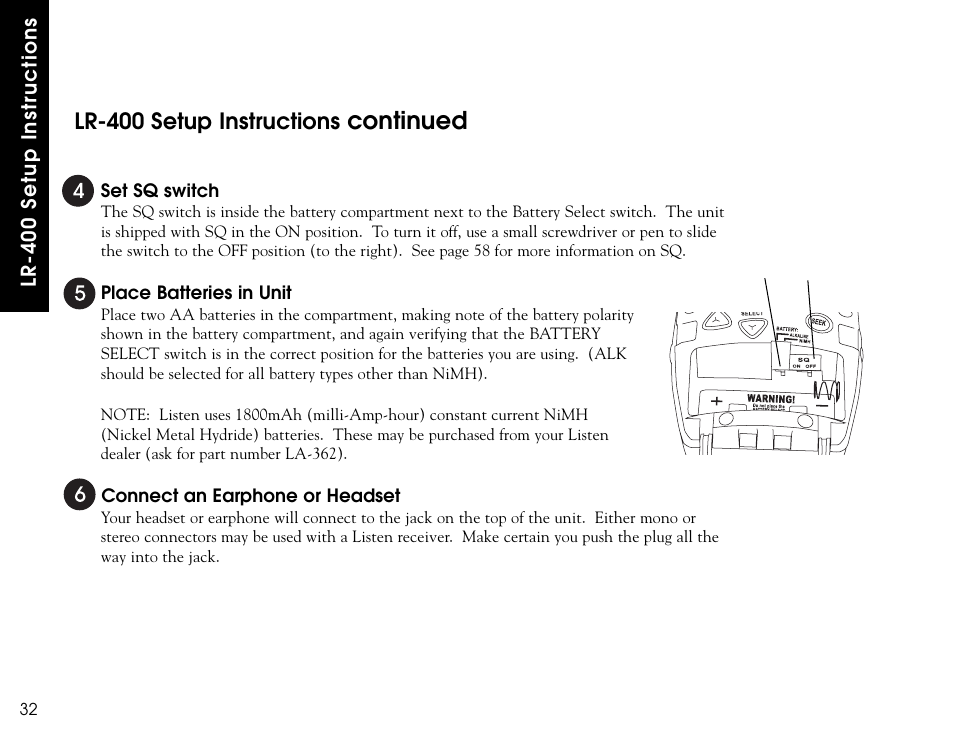Continued, Lr-400 setup instructions | Listen Technologies LR-300 User Manual | Page 34 / 76