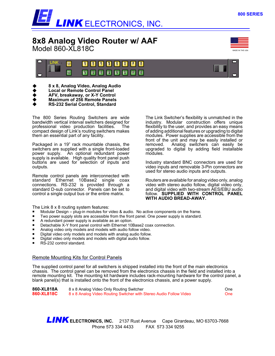 Link electronic 860-XL818C User Manual | 2 pages