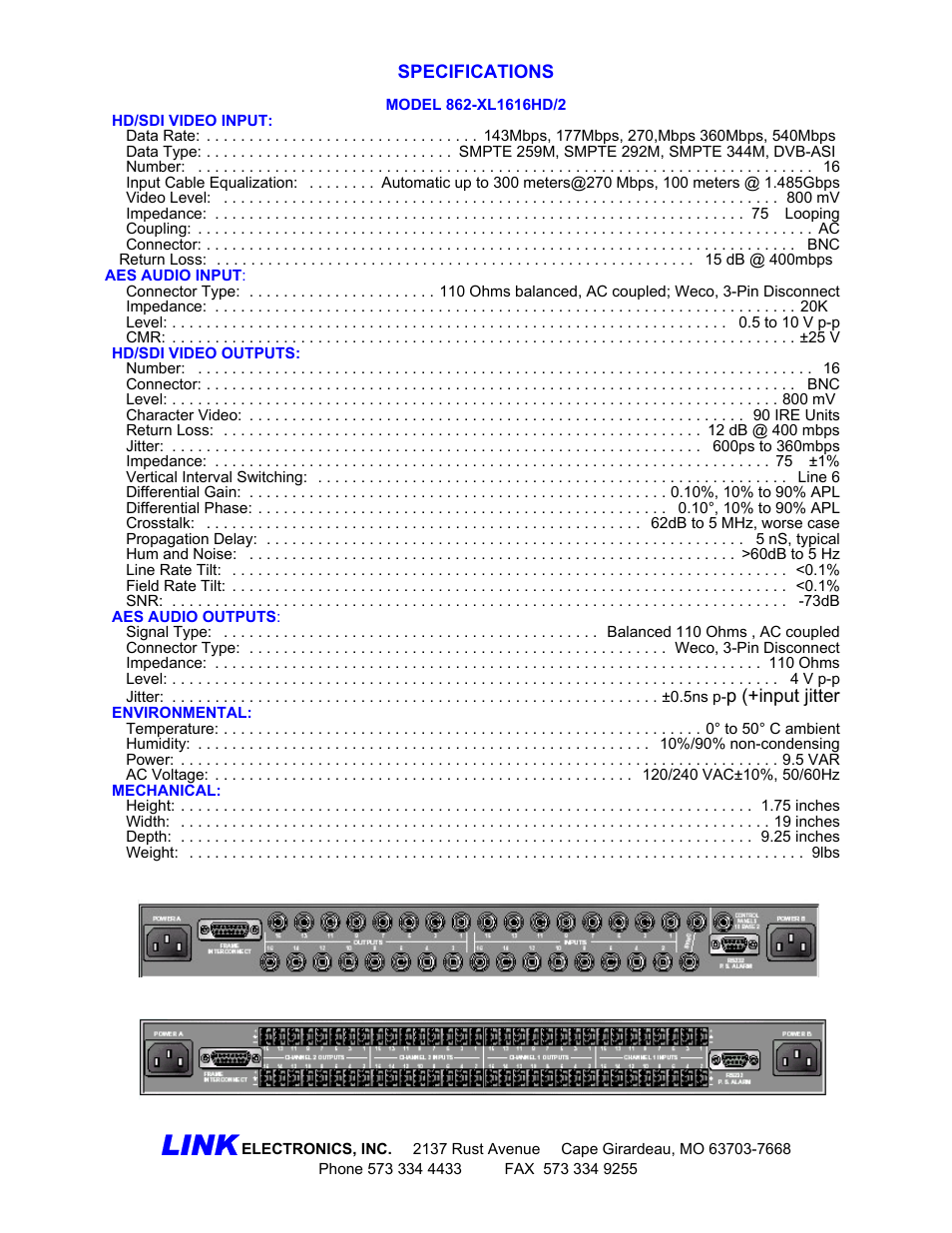 Link | Link electronic 862-XL1616HD/2 User Manual | Page 2 / 2