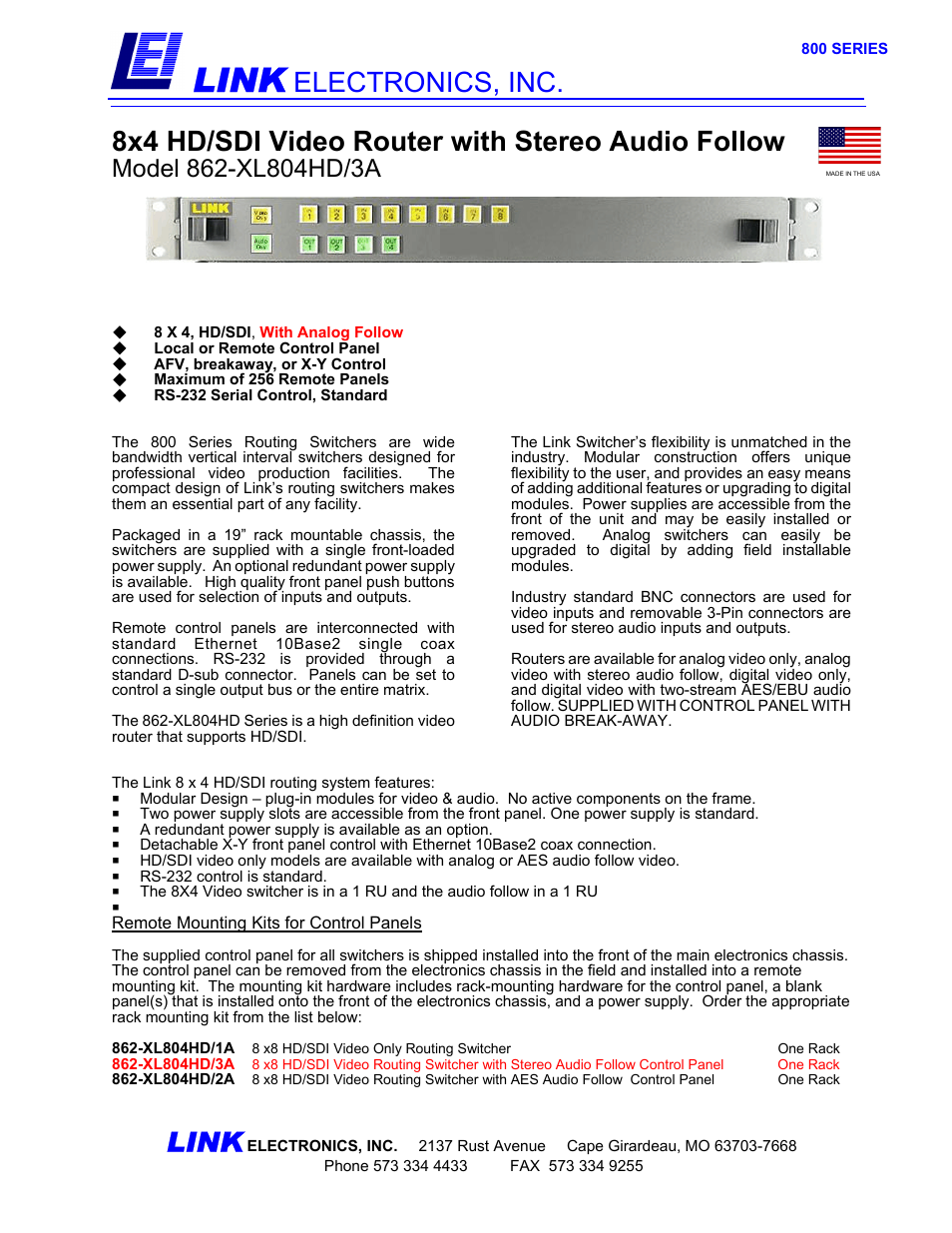 Link electronic 862-XL804HD/3A User Manual | 2 pages