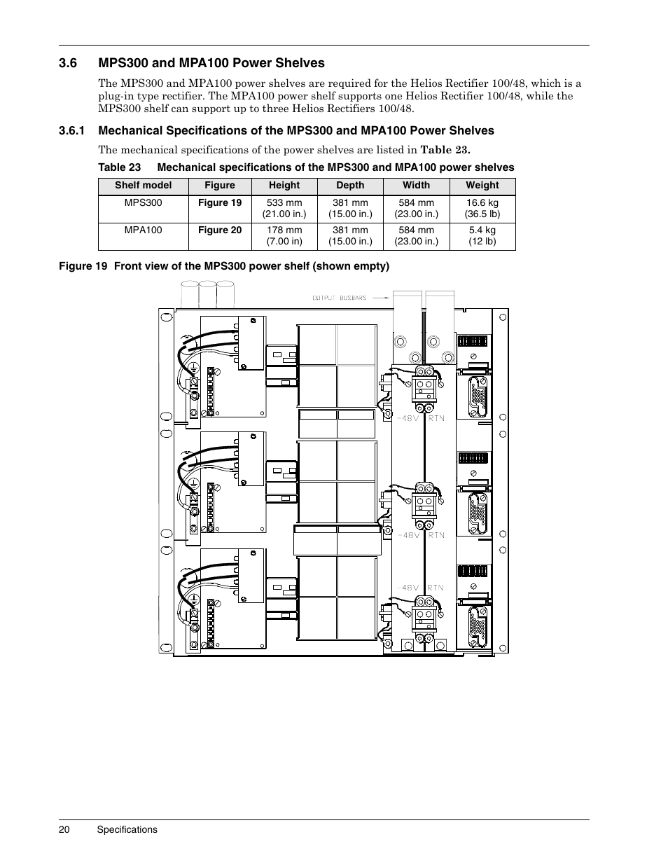 6 mps300 and mpa100 power shelves, Mps300 and mpa100 power shelves, Table 23 | Liebert 1500 User Manual | Page 26 / 59