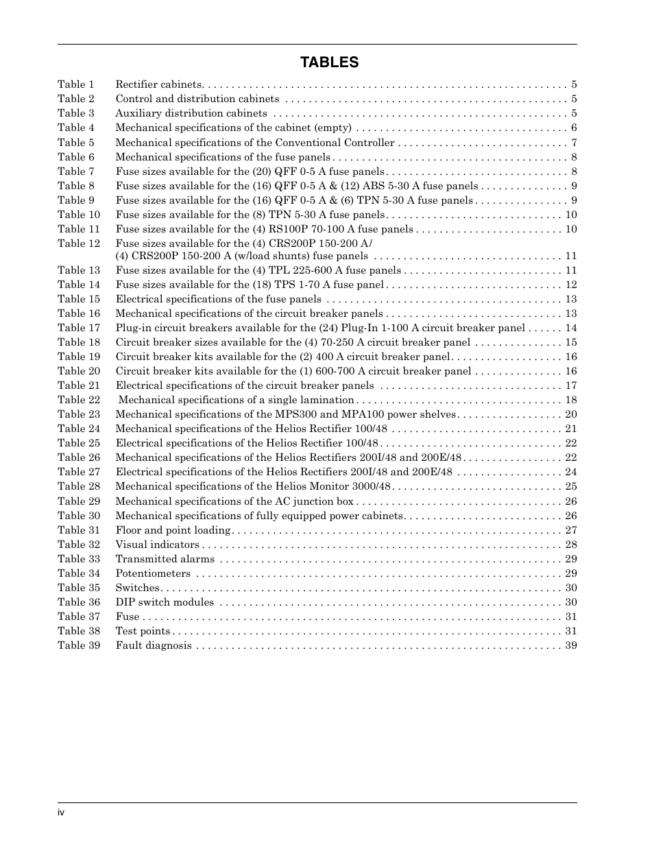Tables | Liebert 1500 User Manual | Page 6 / 59
