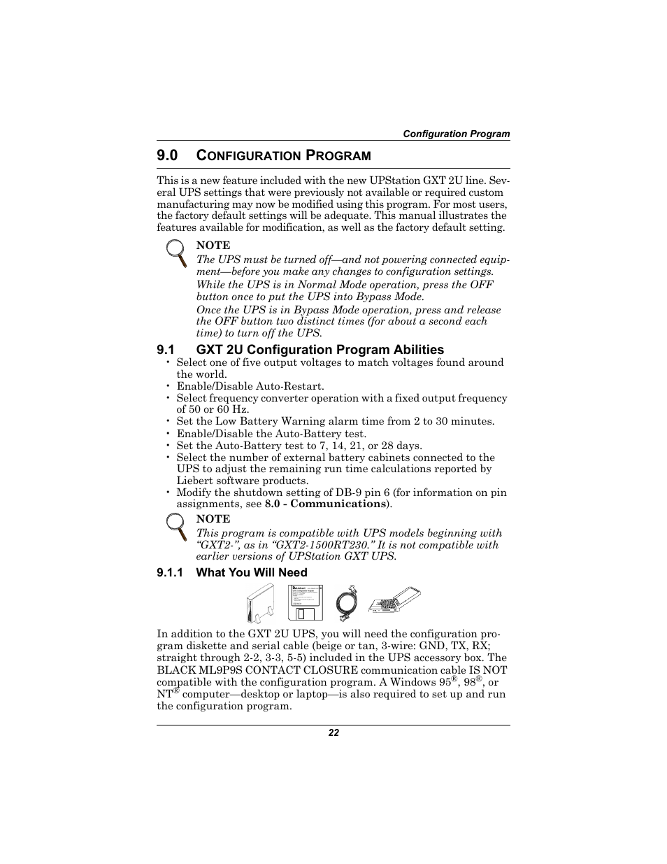 0 configuration program, 1 gxt2u configuration program abilities, 1 what you will need | Onfiguration, Rogram, Gxt 2u configuration program abilities, What you will need | Liebert 230V User Manual | Page 26 / 40