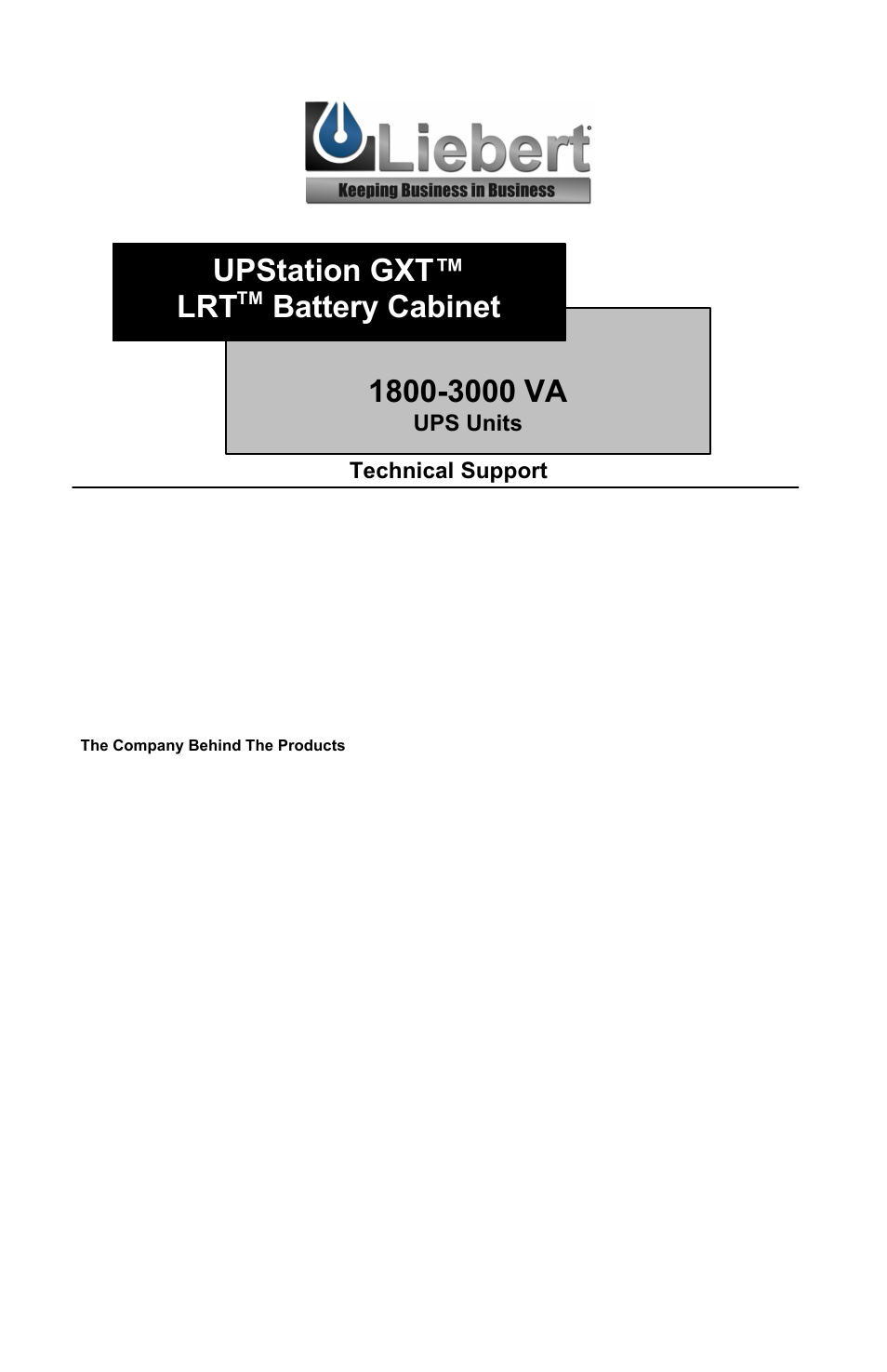 Upstation gxt™ lrt, Battery cabinet, For use with the | Liebert Battery Cabinet User Manual | Page 9 / 9