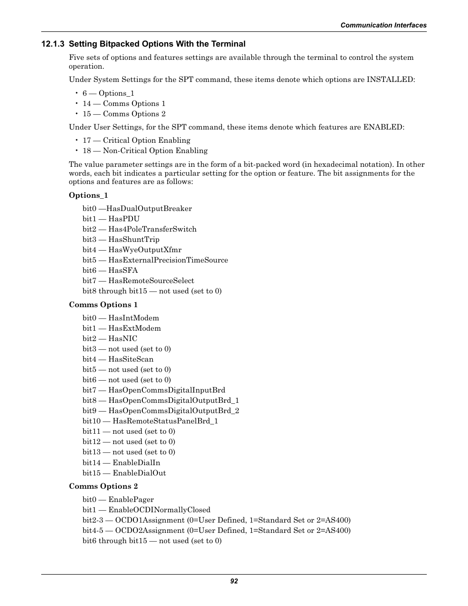 3 setting bitpacked options with the terminal, Setting bitpacked options with the terminal, N 12.1.3 - setting | Bitpacked options with the terminal | Liebert STS2 User Manual | Page 100 / 156