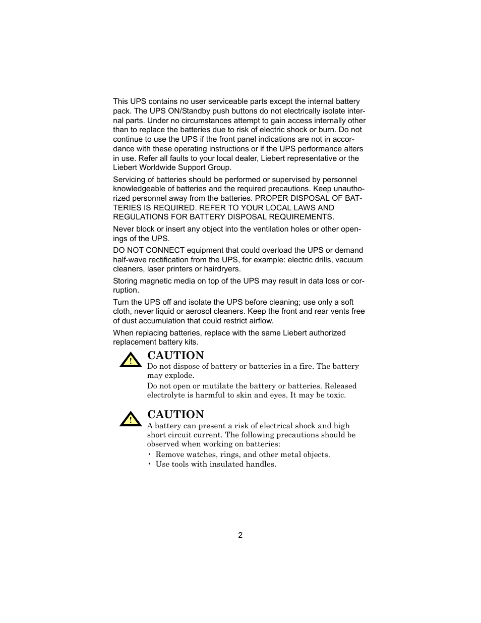 Caution | Liebert 208V User Manual | Page 6 / 40