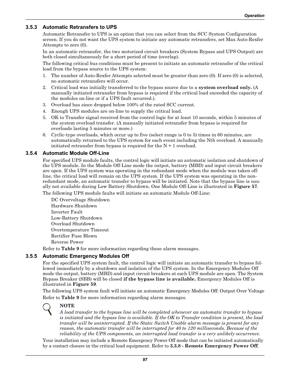 3 automatic retransfers to ups, 4 automatic module off-line, 5 automatic emergency modules off | Automatic retransfers to ups, Automatic module off-line, Automatic emergency modules off | Liebert 1000kVA User Manual | Page 103 / 120