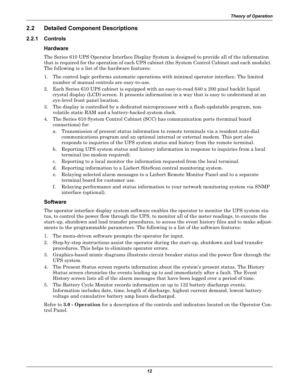 2 detailed component descriptions, 1 controls, Hardware | Software, Detailed component descriptions, Controls | Liebert 1000kVA User Manual | Page 18 / 120