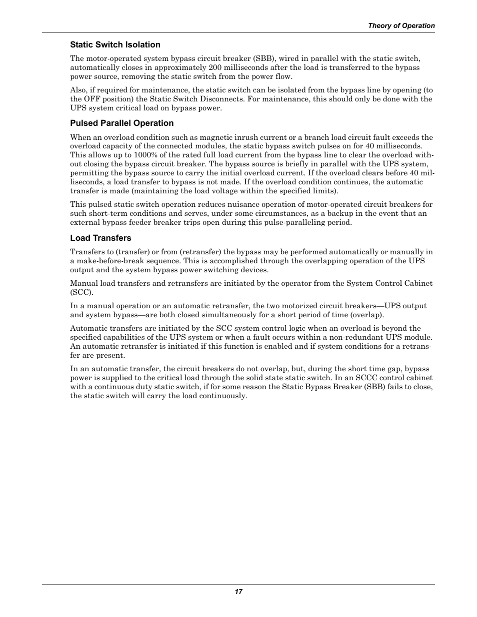 Static switch isolation, Pulsed parallel operation, Load transfers | Liebert 1000kVA User Manual | Page 23 / 120
