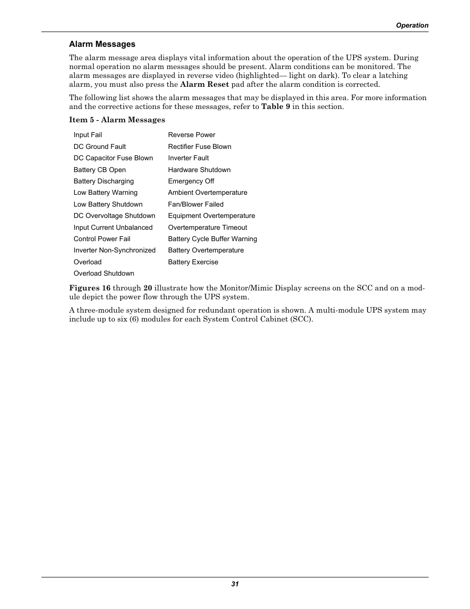 Alarm messages | Liebert 1000kVA User Manual | Page 37 / 120